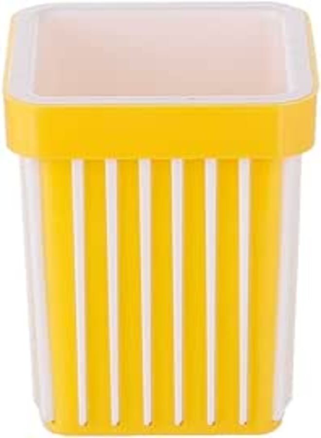 3A DG-6911 Plastic Pen Holder 7X7X11 CM - White and Yellow